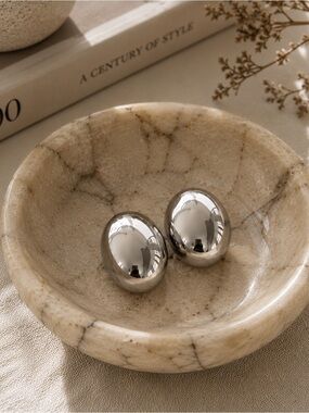 Bold Silver Dome Statement Earrings - Women's Fashion Jewelry  minimalist Studs